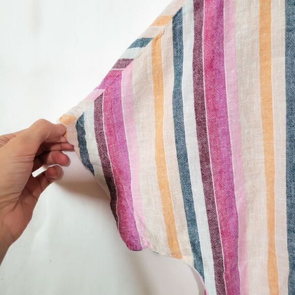 Beachlunchlounge Striped Linen Blend Button Tie Front Relaxed Fit Top - Picture 5 of 7